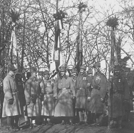 Archduke Joseph with the regimental colours of the 17th Infantry Division